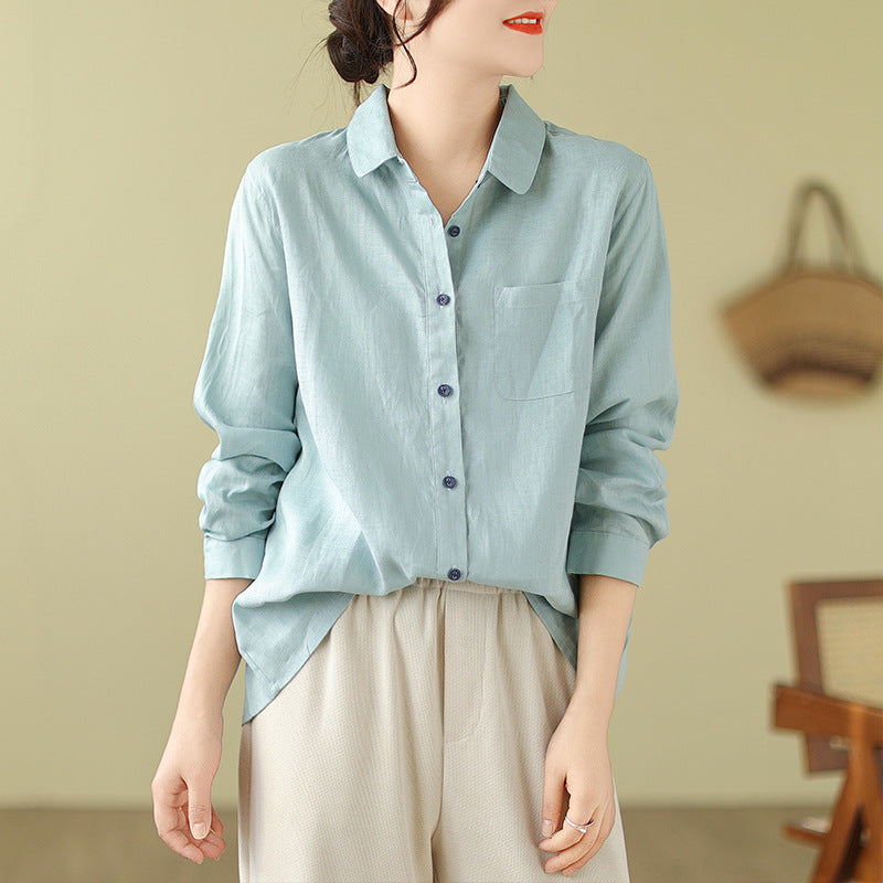 Casual Turnover Collar Linen Long Sleeves Shirts