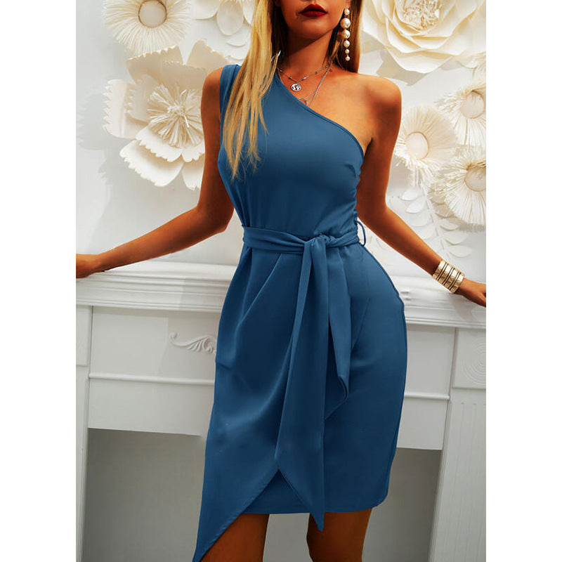 Sexy One Shoulder Sleeveless Irregular Party Dresses-Dresses-Free Shipping at meselling99