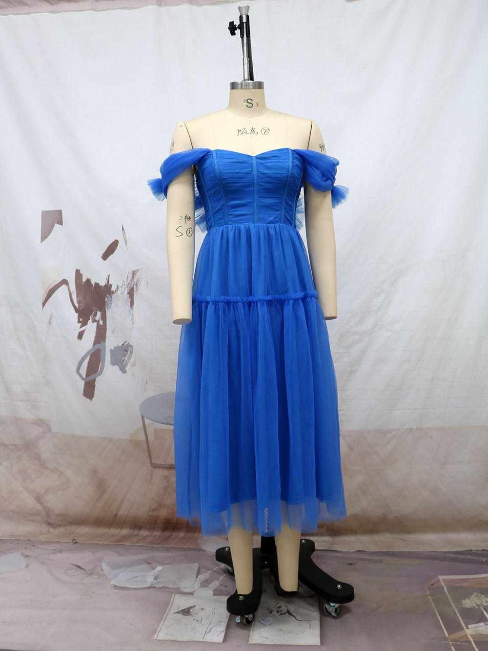 Blue Off The Shoulder Tulle Princess Dresses-Dresses-Blue-S-Free Shipping at meselling99