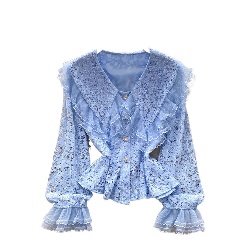 Lace Patchwork Lantern Sleeve Blouse