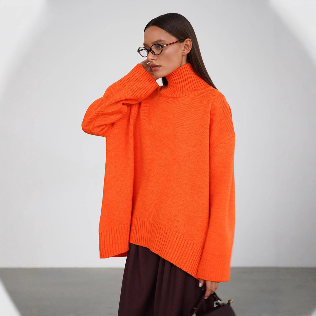 Women's Oversized Solid Color High Neck Sweater