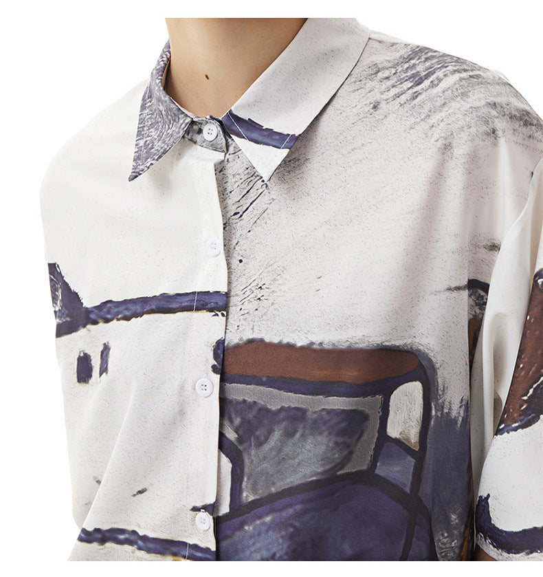 Summer Graffiti Designed Casual Long Sleeves Shirts-Dresses-Free Shipping at meselling99