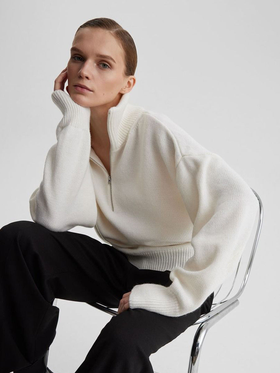 Relaxed Fit Mock Neck Half-Zip Sweater