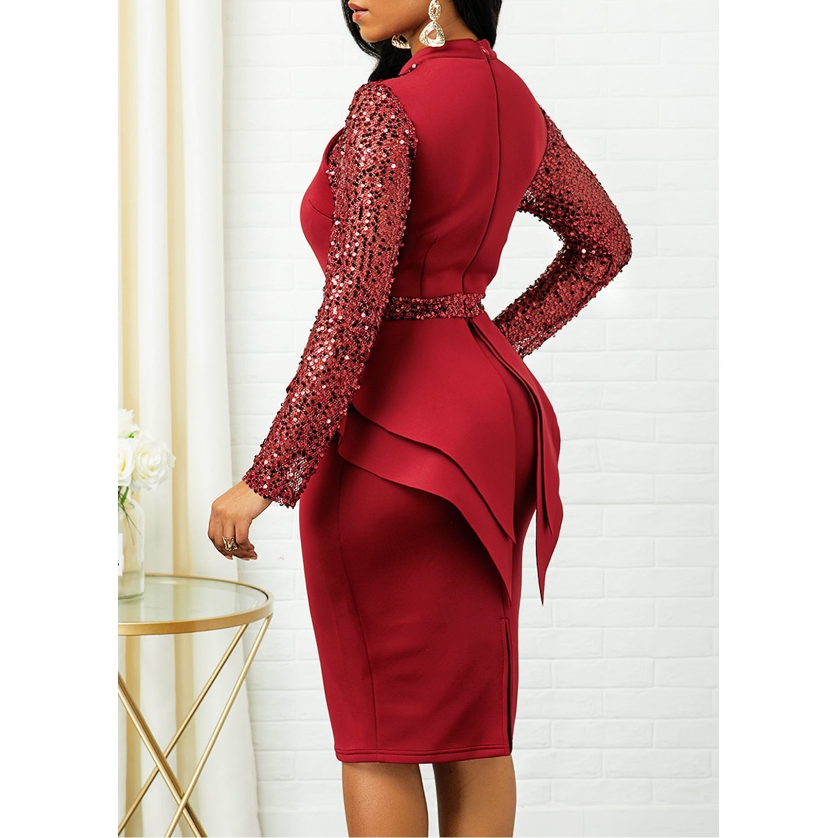 Sexy Bling High Waist Ruffled Office Lady Plus Sizes Party Dresses-Dresses-Free Shipping at meselling99