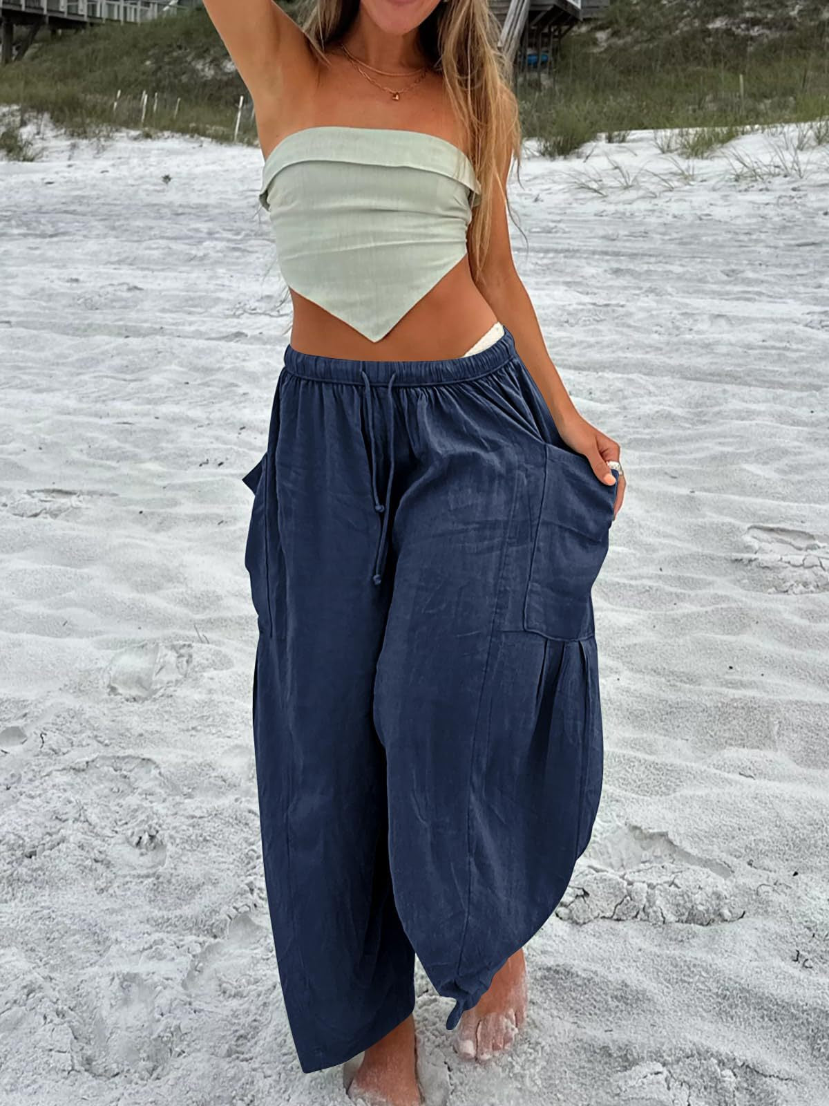 High-Waisted Wide-Leg Pants with Elastic Waist