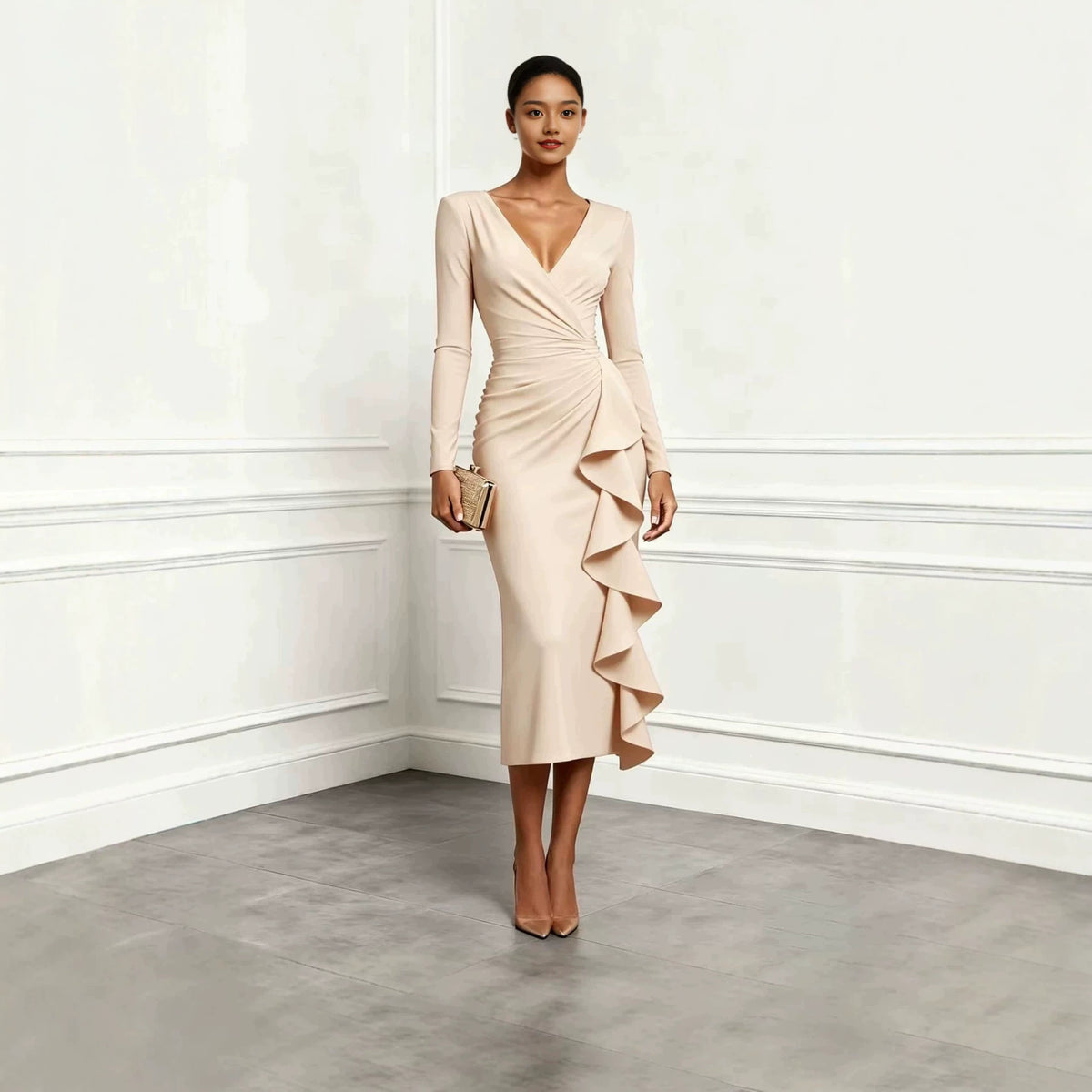 Elegant Ruffle Hem Long Dress