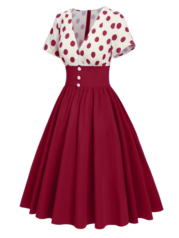 Polka Dot Contrast Panel Dress