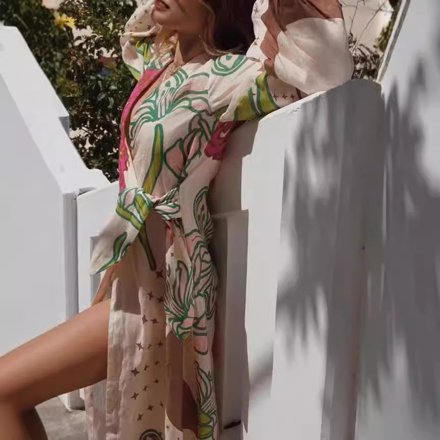 Women's Long Sleeve Printed Vacation Dress