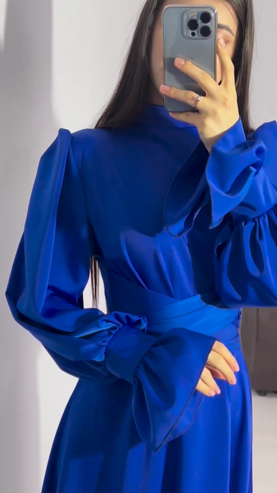 Elegant Long-sleeved Waist-tied Puff-sleeved  Women Dresses