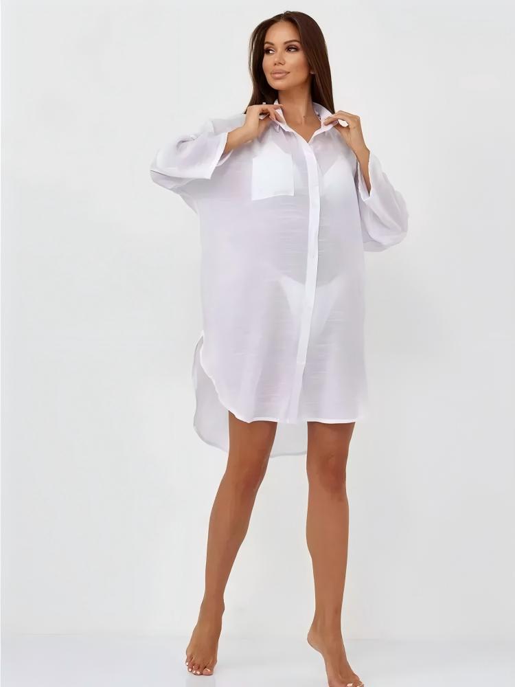 Casual Resort Solid Color Tunic, Bikini Shirts, Sun Protection Shirt