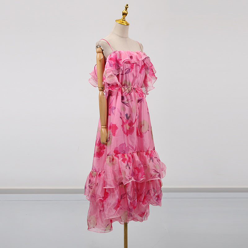 Women's Summer Dress – Fashionable Sleeveless Off-Shoulder Ruffle Hem Flowy Dress