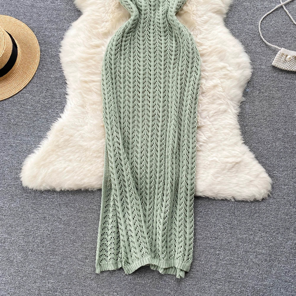 Designed Halter Sleeveless Knitted Sheath Holiday Dresses