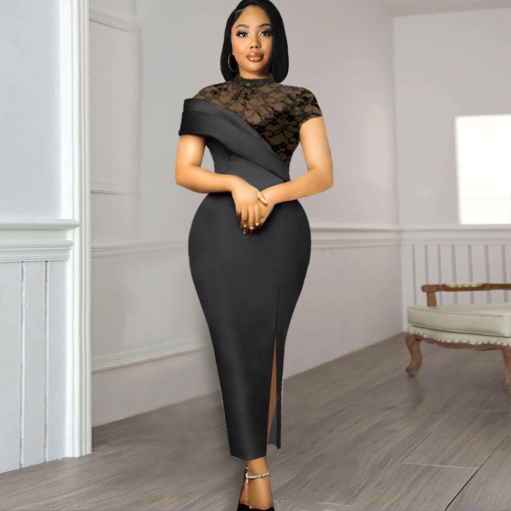 Vintage Lace Short Sleeves Party Dresses for Women-Dresses-Black-S-Free Shipping at meselling99