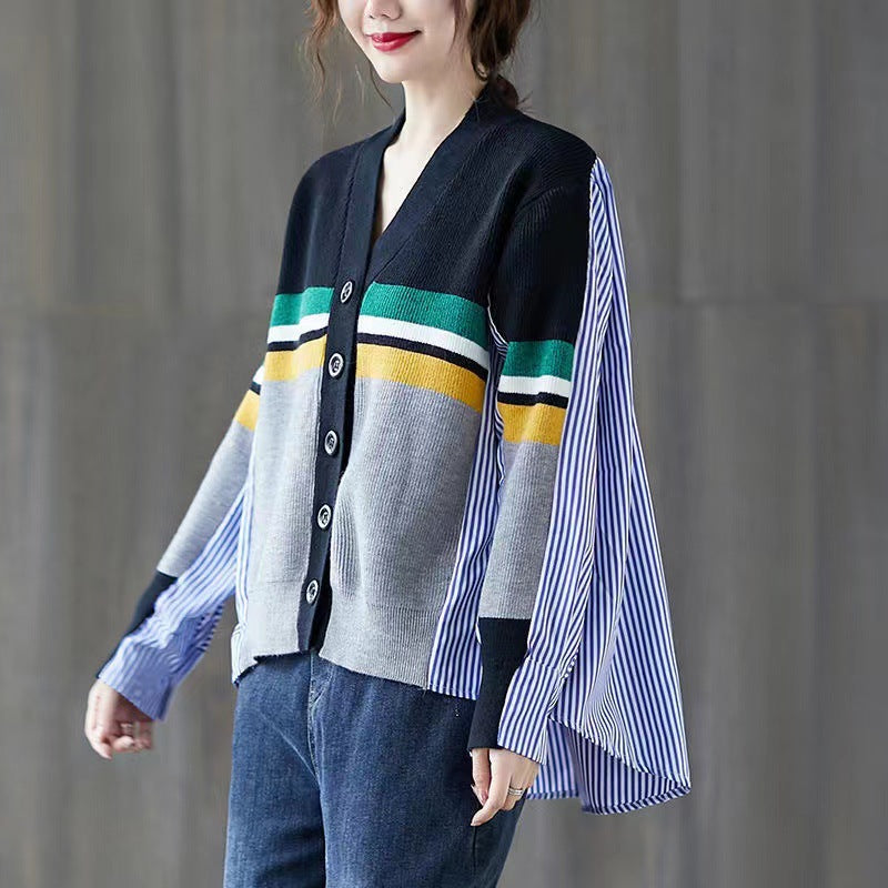 Vintage Long Sleeves Striped Knitting Women Cardigan Sweaters