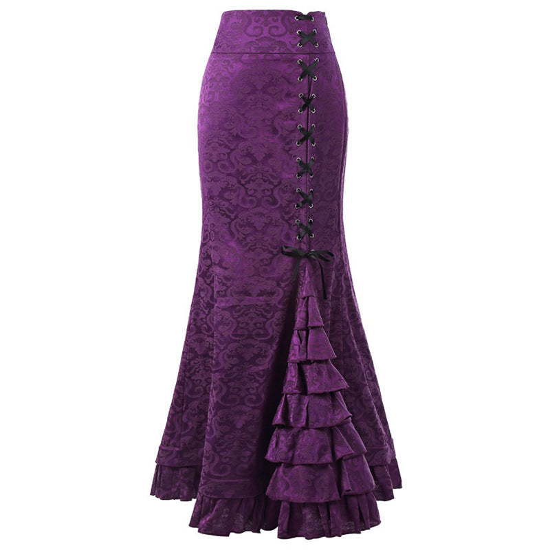 Halloween Women's Gothic Black Plus Size High-Waisted Bodycon Mermaid Maxi Skirt