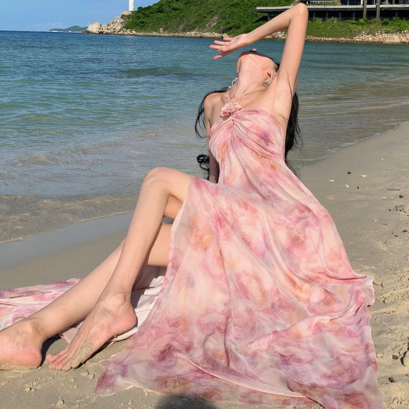 Luxury 3D Floral Halter Neck Dress