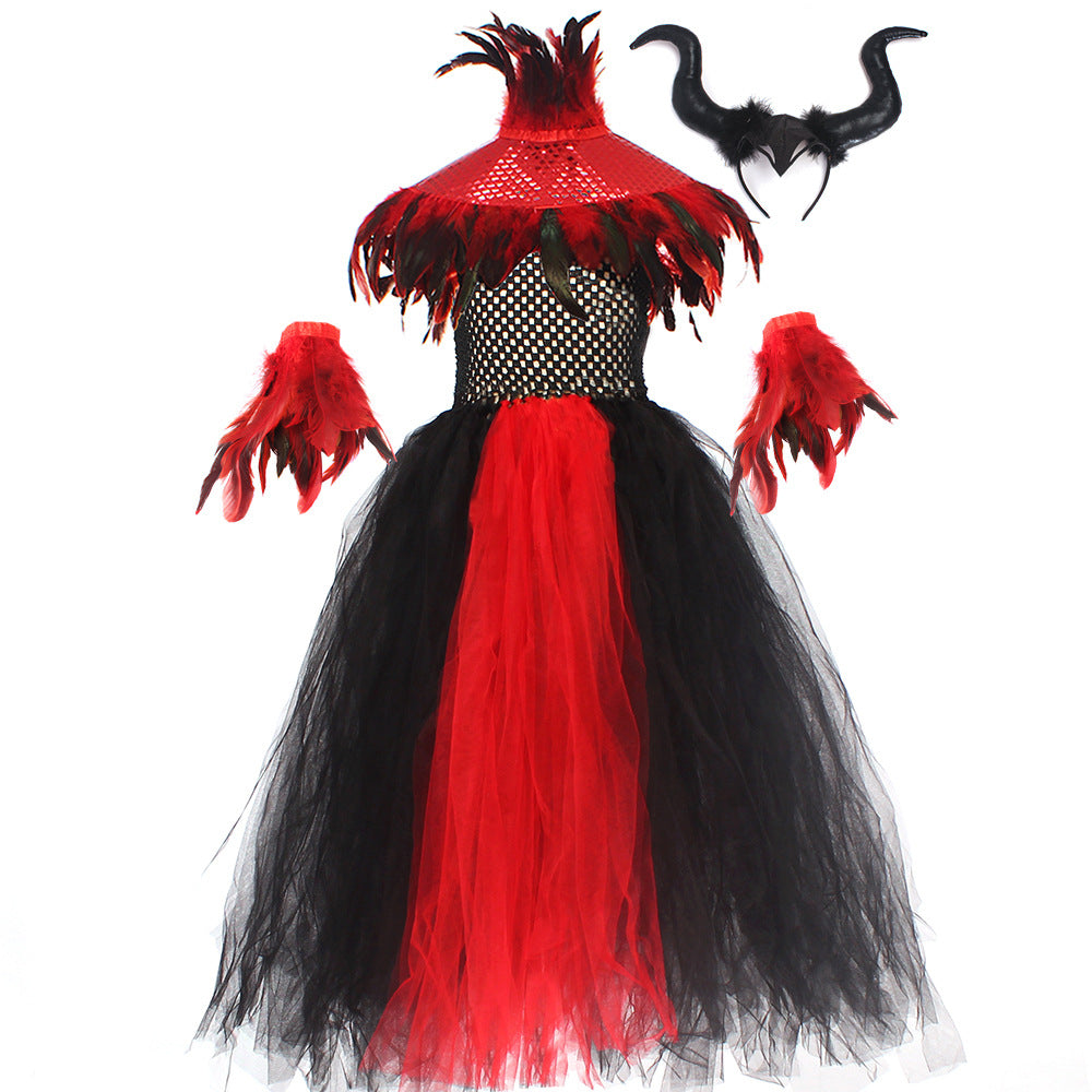 Halloween Glitter Feather Collar Witch Long Dress