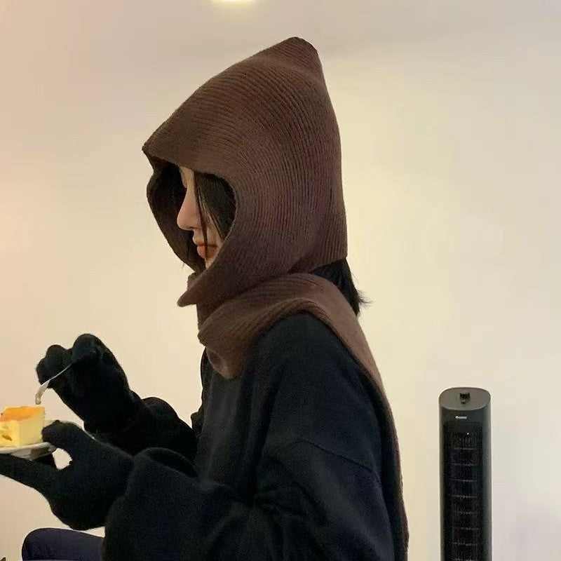 Women's Knit Hooded Cape Scarf 2pcs/set