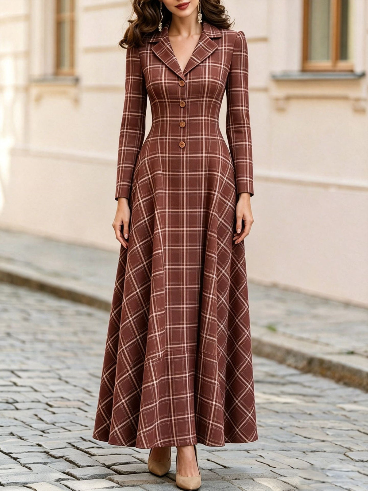 Women's Autumn & Winter Elegant French Plaid Button-Front Blazer Dress