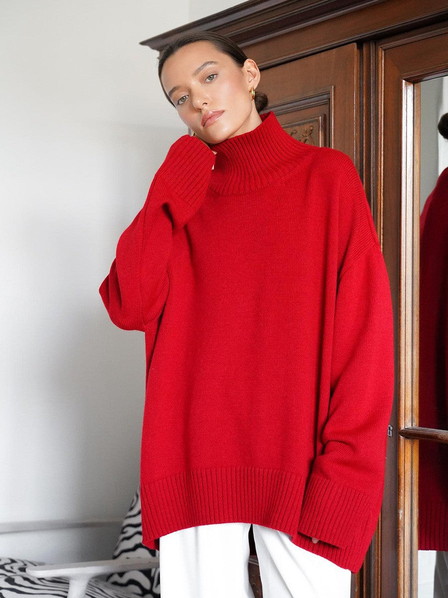 Women's Oversized Solid Color High Neck Sweater