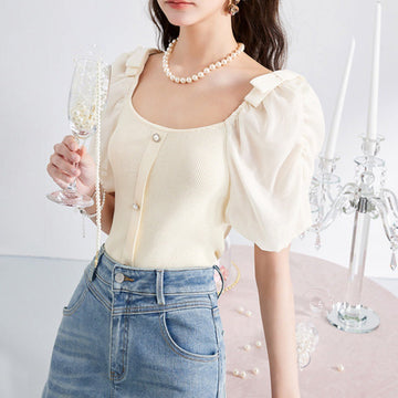 Mckinley Puff Sleeve Knit Crop Top - Yellow