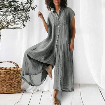 Women's Summer Linen Blend Solid Color Plus Size Jumpsuit
