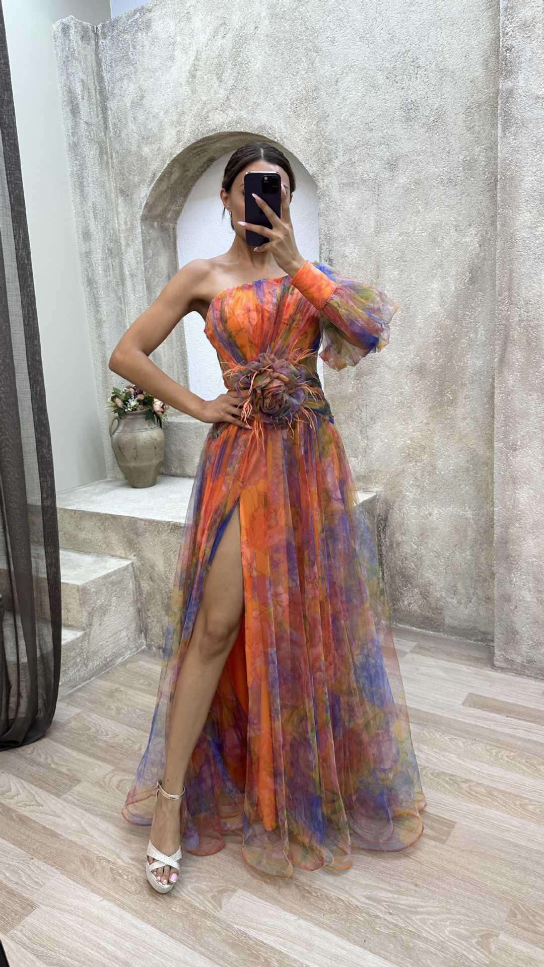 Women's Mesh one-Shoulder Long Dress