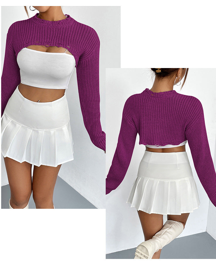 Designed Pullover Short Knitted Tops