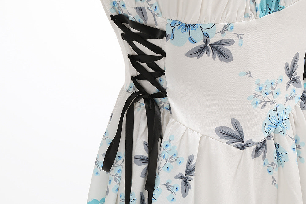 legant Floral Print O-Ring Strap Slimming Party Dress