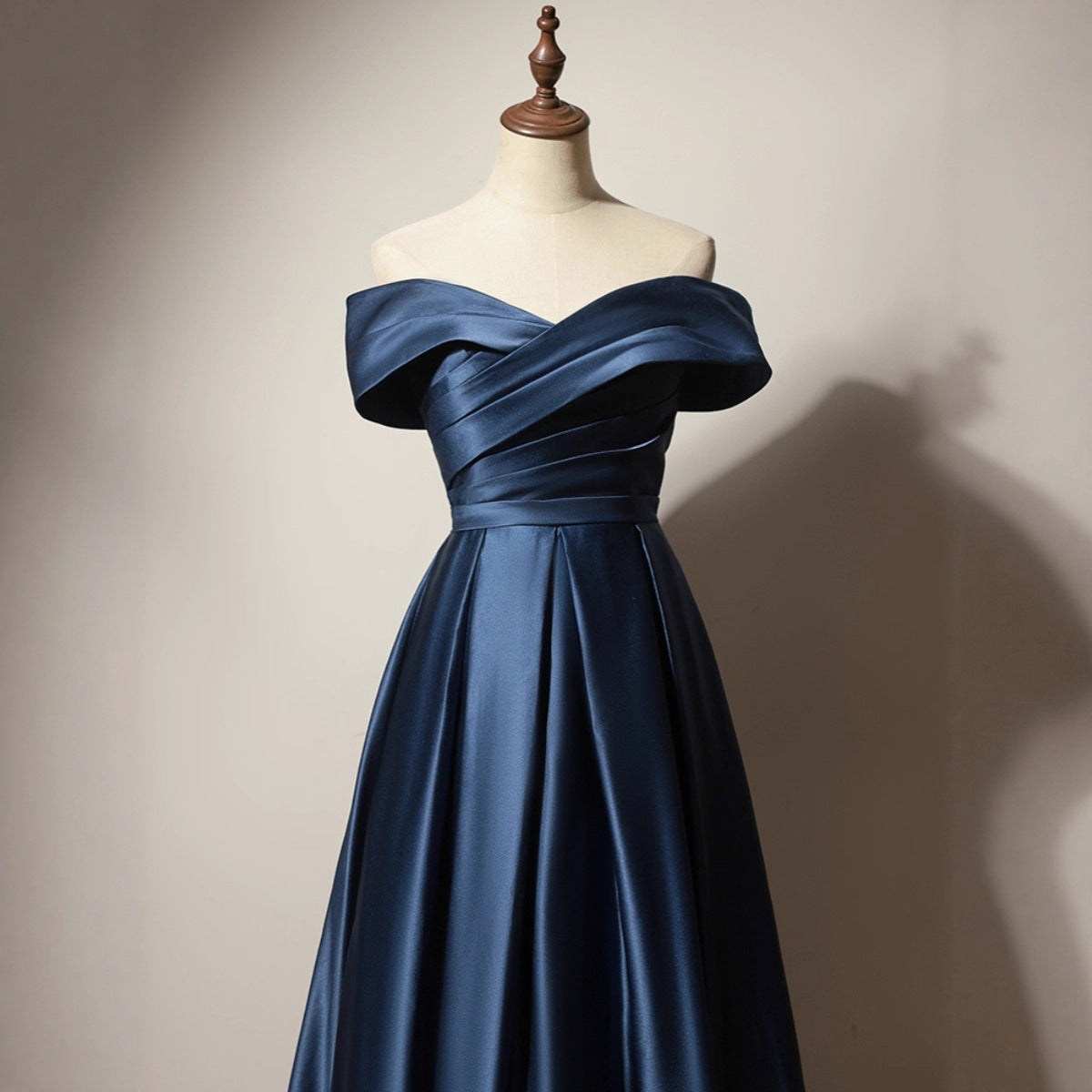 Blue Off-Shoulder Satin Evening Dress