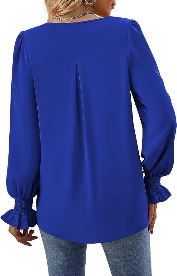 Women's Solid Color Chiffon V-Neck Bell Sleeve Blouse