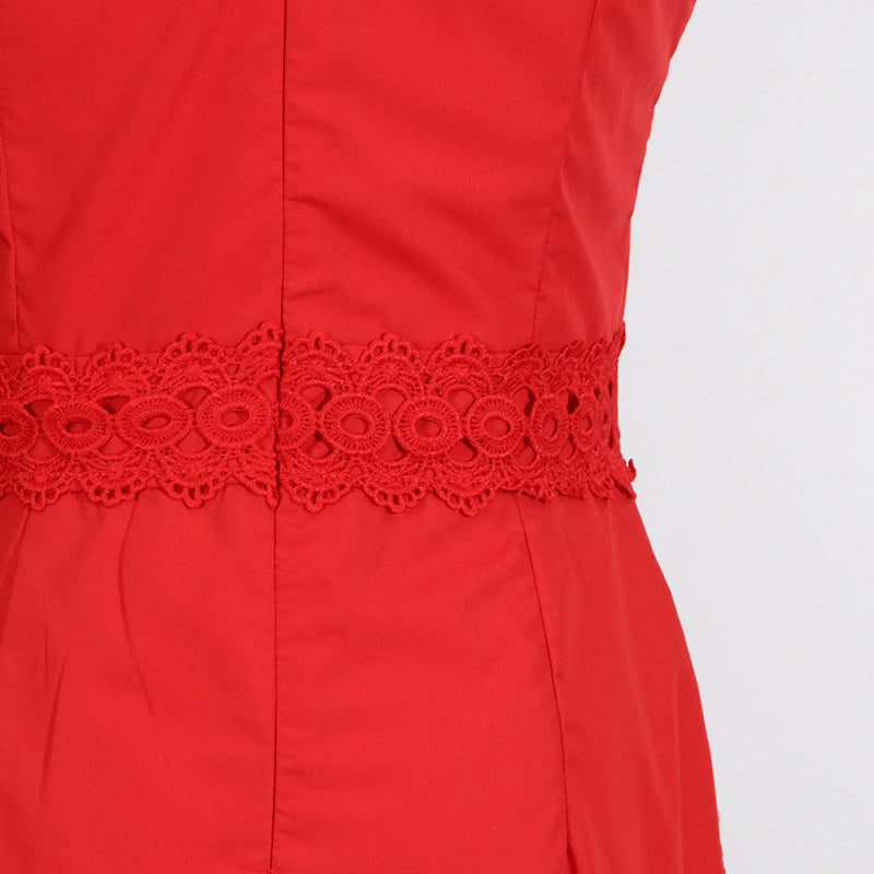 Designed Women's Vintage-Inspired Sleeveless Lace Trimmed Summer Dress