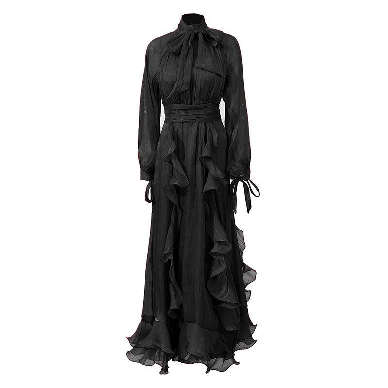 Designed Elegant Fashionable Lantern Sleeve & Ruffled Hem Solid Color Summer Dress for Women