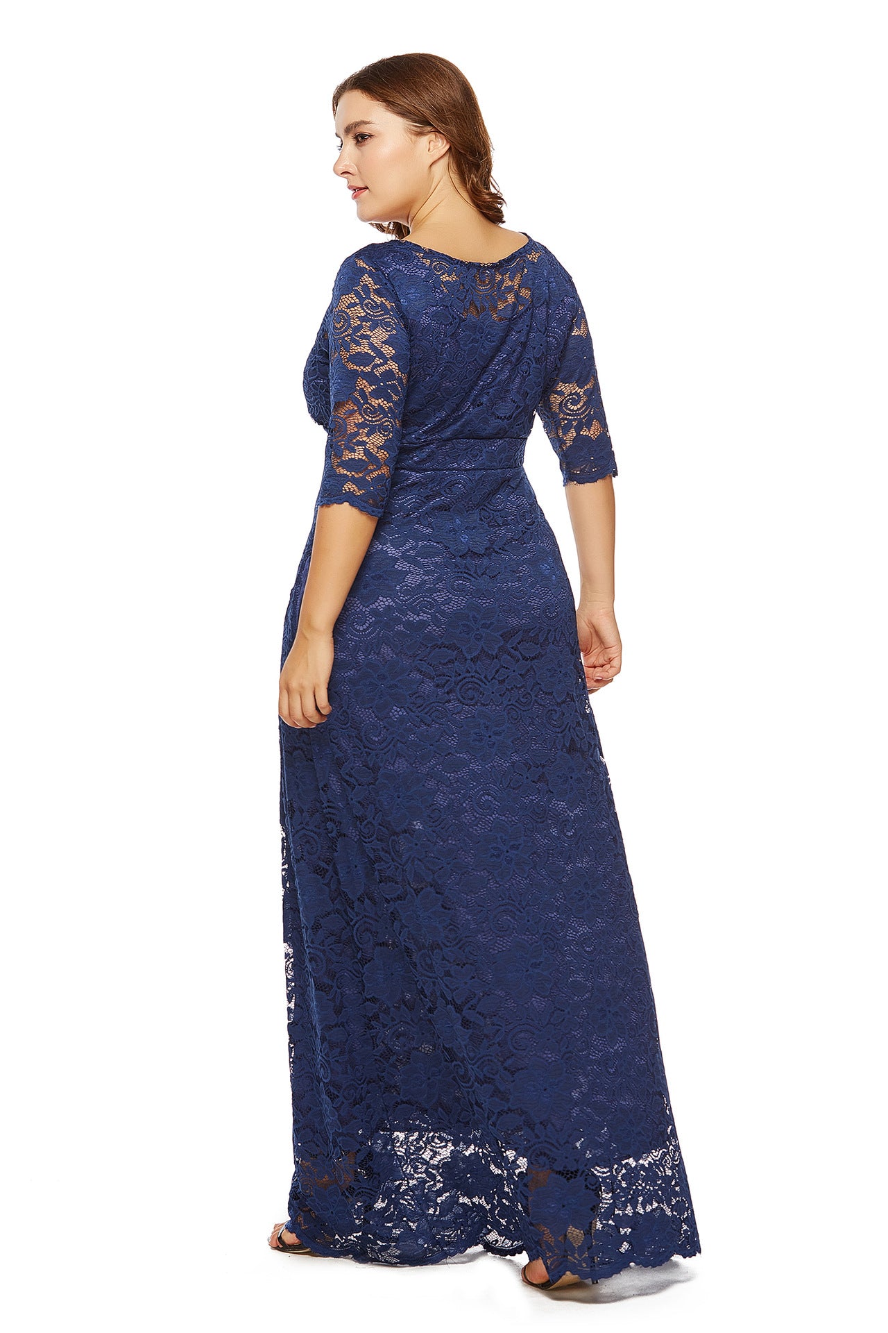 Plus Size Lace Evening Gown with Pockets