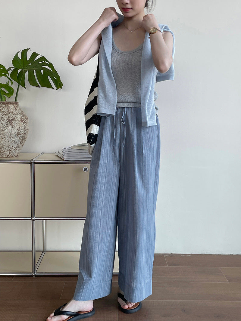 Women's Striped Drawstring Wide-Leg Pants