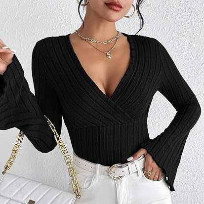 Fashion V Neck Knitted Long Sleeves T Shirts