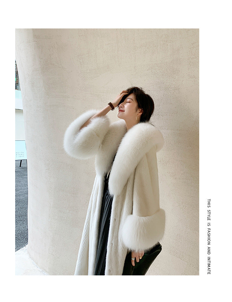 Luxurious Fox Fur Wool Plus Sizes Long Overcoats