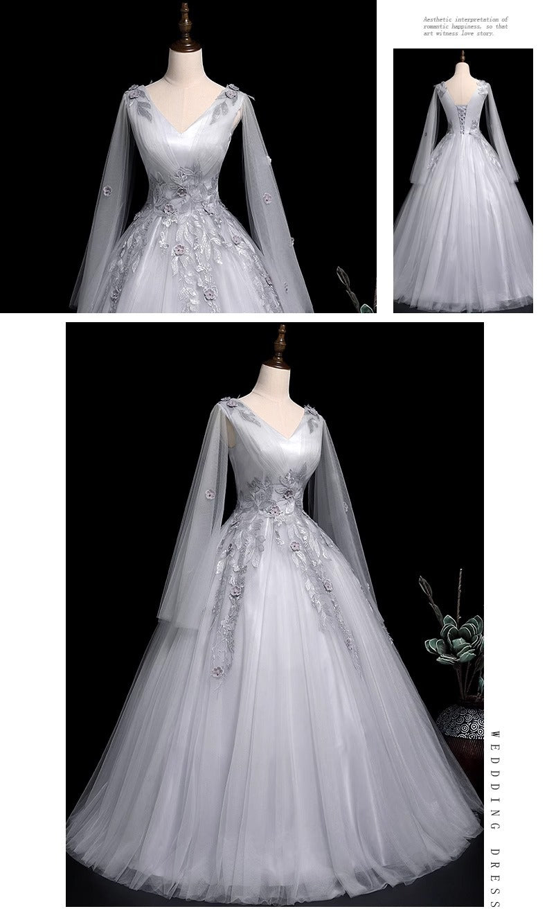 Gray V Neck Plus Sizes Ball Gown Gray Evening Dresses