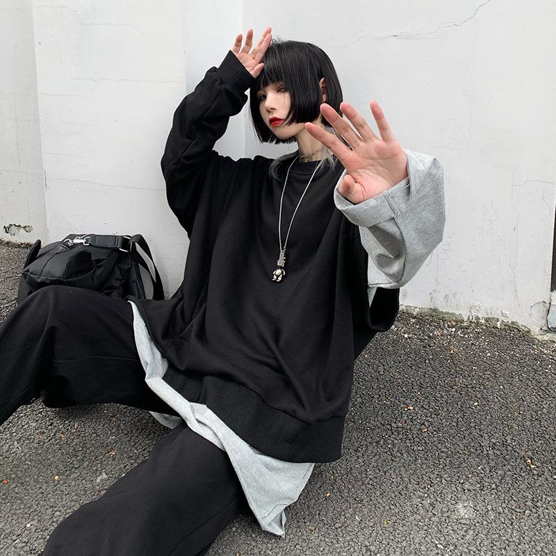 Leisure Loose Black&Gray Sweaters-STYLEGOING