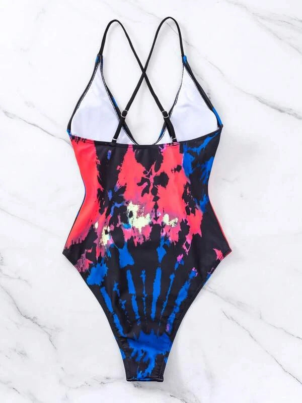 Ombre Tie-Dye Print One-Piece Swimsuit Sexy Bikini for Women