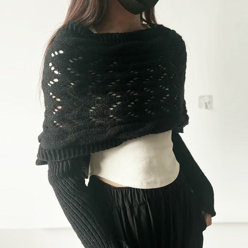Women's Long Knit Cape Cardigan – Elegant Openwork Design