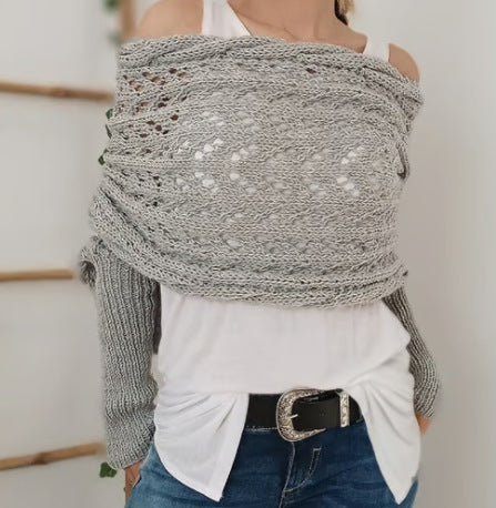Women's Long Knit Cape Cardigan – Elegant Openwork Design