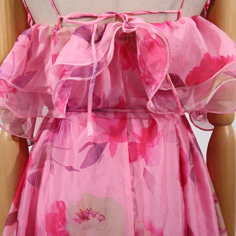 Women's Summer Dress – Fashionable Sleeveless Off-Shoulder Ruffle Hem Flowy Dress