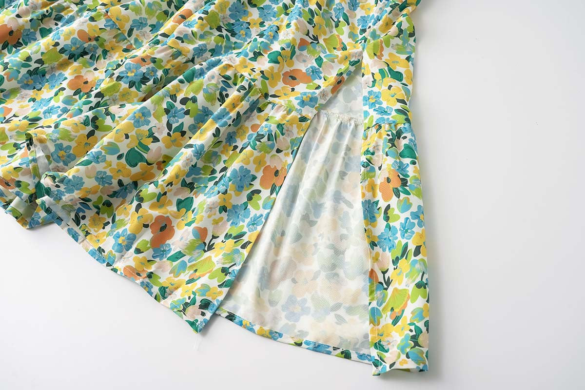 Women's Summer Floral V-Neck Split Hem Top