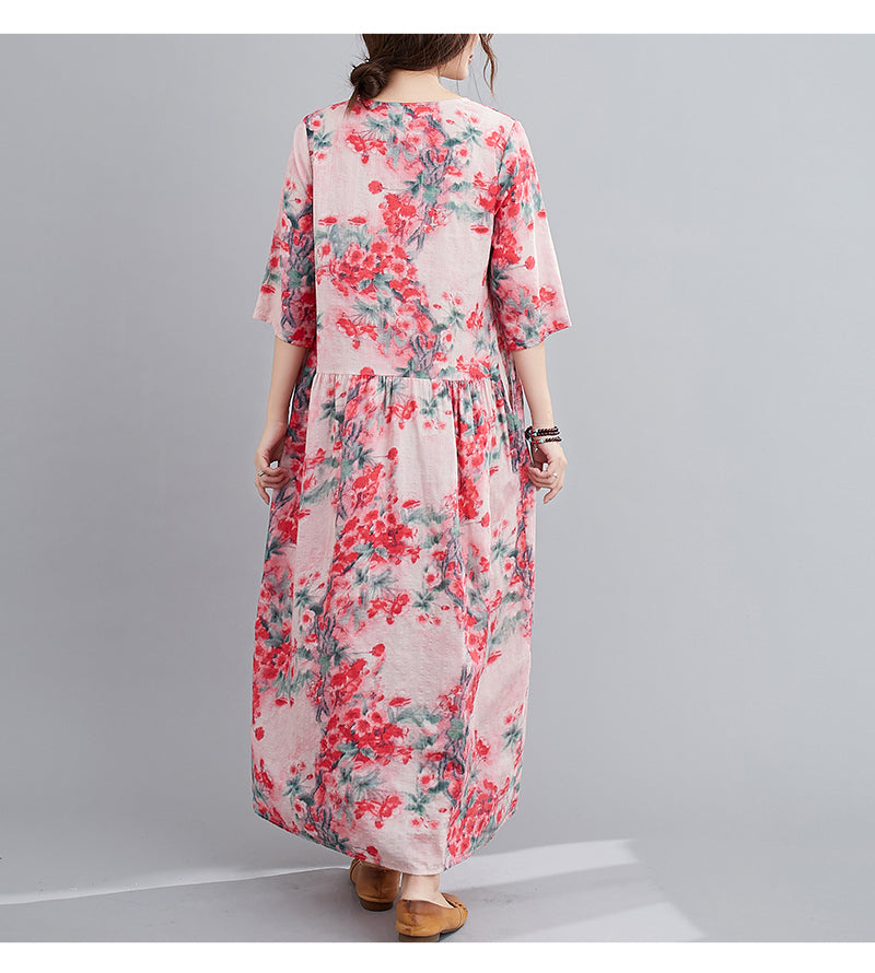 Ethinc Line Summer Half Sleeves Women Long Dresses-Dresses-Free Shipping at meselling99