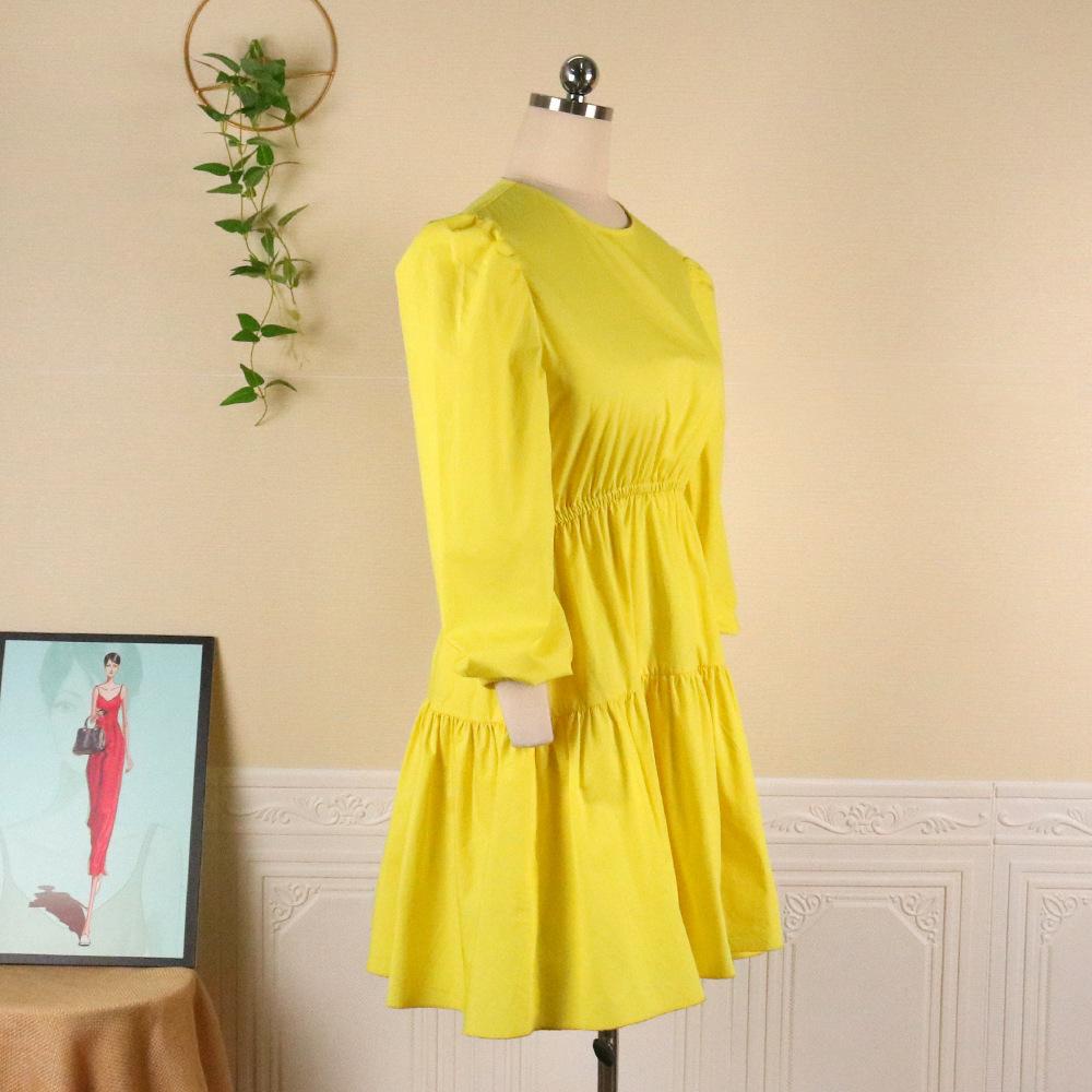 Yellow Women Ruffled Plus Sizes Short Dresses-Casual Dresses-Free Shipping at meselling99