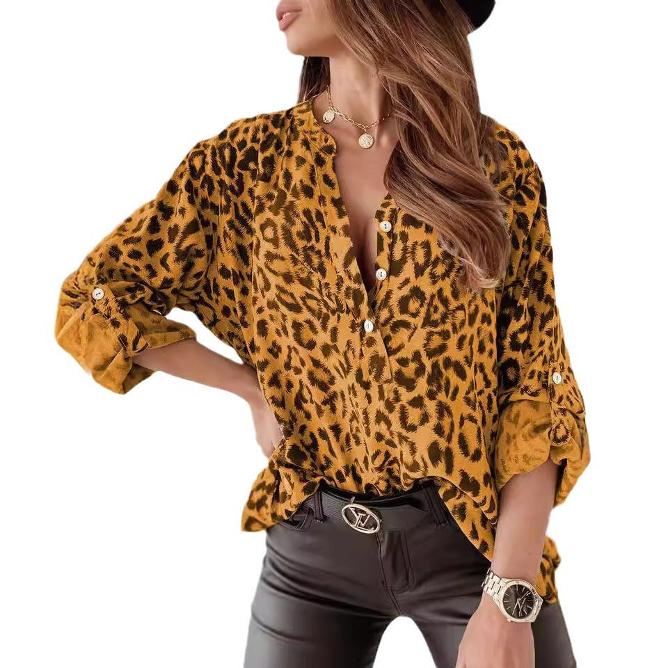 Women's Long Sleeve Leopard Print Blouse
