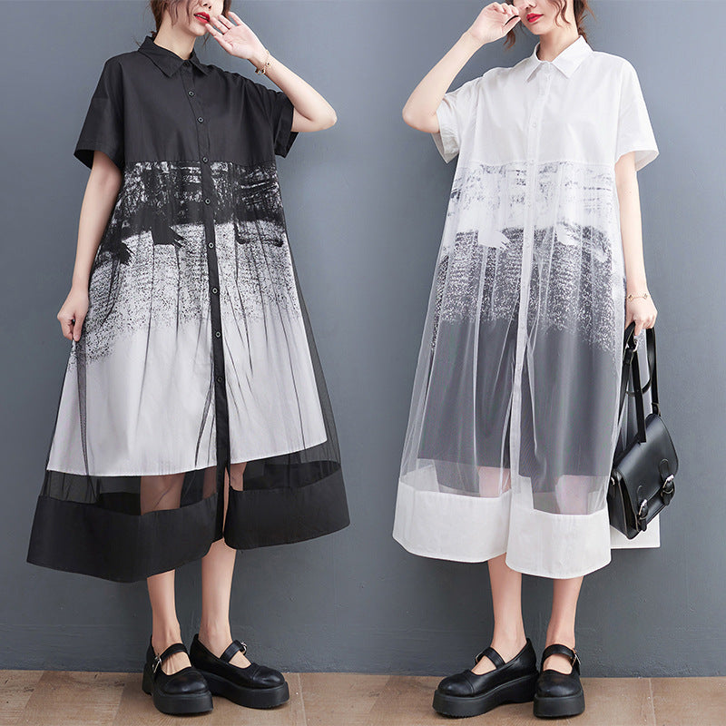 Summer Tulle Short Sleeves Plus Sizes Long Shirts Dresses-Dresses-Free Shipping at meselling99