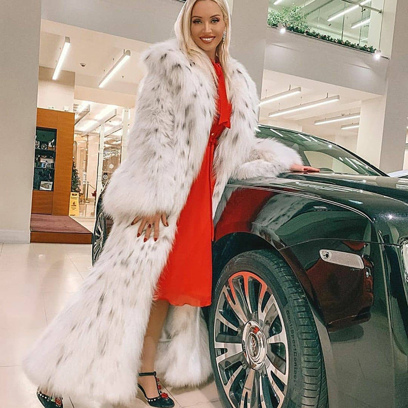 Women's Long Leopard Print Fur Coat