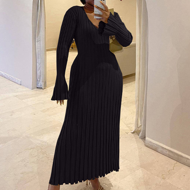 Women's Slim-Fit V-Neck Ribbed Knit Dresses
